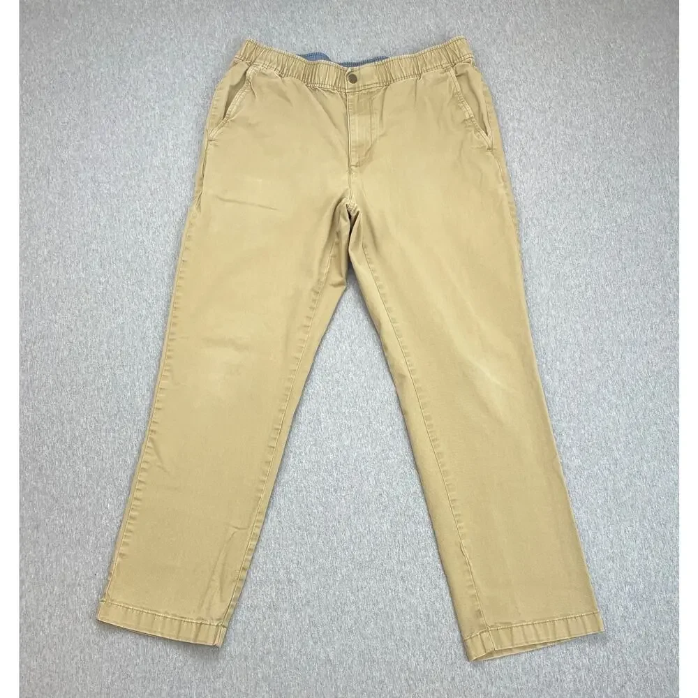 LL Bean Pants Mens‎ 30 Beige Cotton Blend Stretch Chino Flat Front Straight Fit